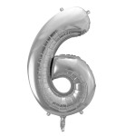 PartyDeco 80cm Number 6 Balloon Silver