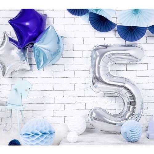 PartyDeco 80cm Silber 5 Zahlenballon