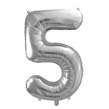 Metallic Silver XXL Number 5 Foilballoon 86cm