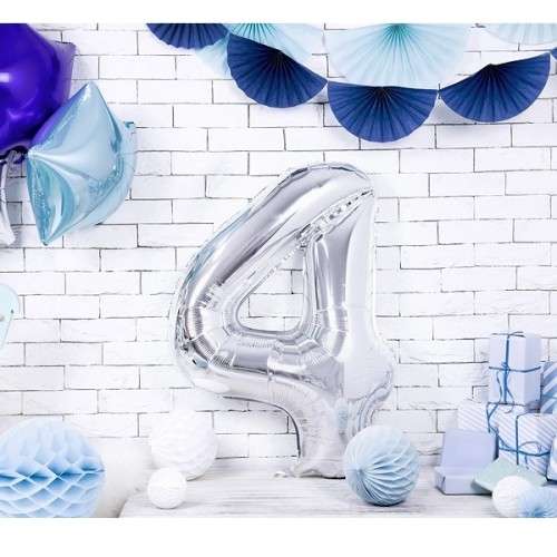 PartyDeco 80cm Silber 4 Zahlenballon