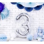 PartyDeco 80cm Number 3 Balloon Silver