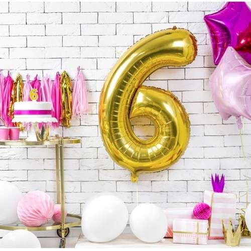 PartyDeco 80cm Number 6 Balloon Gold