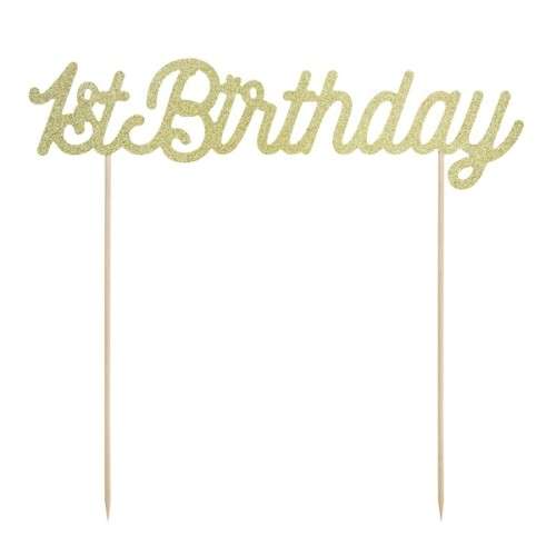 PartyDeco 1st Birthday Cake Topper Gold