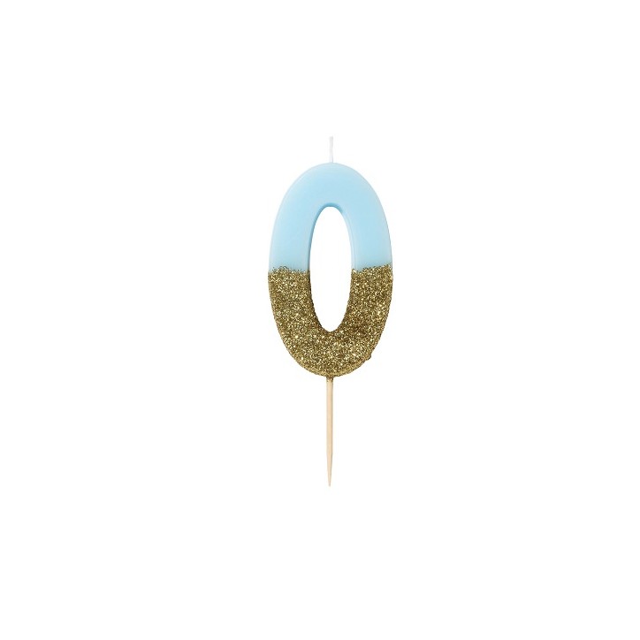 Number 0 Birthday Candle Blue Glamour