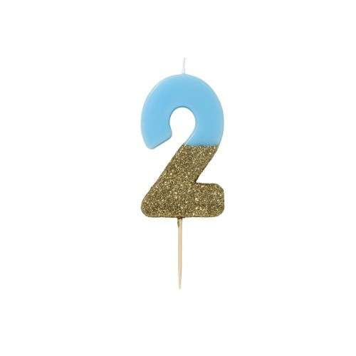 Talking Tables Number 2 Birthday Candle Blue Glamour, 7.5cm