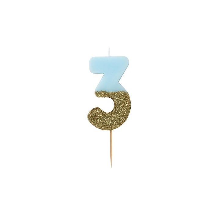 Number 3 Birthday Candle Blue Glamour