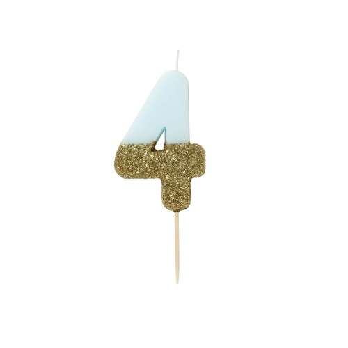 Talking Tables Number 4 Birthday Candle Blue Glamour, 7.5cm