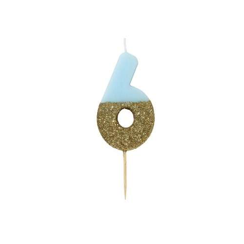 Talking Tables Number 6 Birthday Candle Blue Glamour, 7.5cm