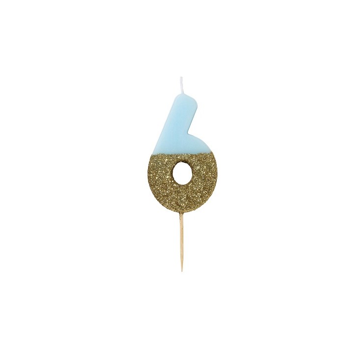 Number 6 Birthday Candle Blue Glamour, 7.5cm