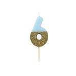 Talking Tables Number 6 Birthday Candle Blue Glamour, 7.5cm