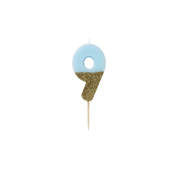 Number 9 Birthday Candle Blue Glamour