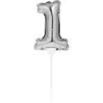 Anniversary House Mini Silber Folienballon Zahl 1 Kuchen Topper