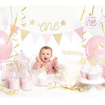 PartyDeco 1st Birthday Party Decoration Set Gold/Pink, 33 pcs