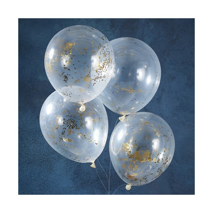 Gold Glitter Star Confetti Balloons - Gold Christmas