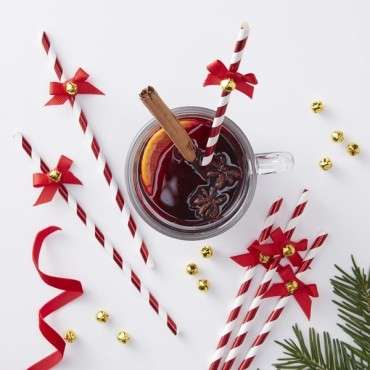 Ginger Ray Red Foiled Straws With Bells - Red & Gold