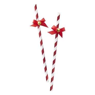 Ginger Ray Red Foiled Straws With Bells - Red & Gold