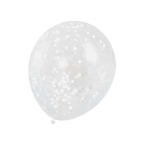 Unique Party Clear Balloon with White Confetti, 6 pcs