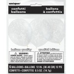 Unique Party Luftballons transparent mit Konfetti Weiss, 6 Stück