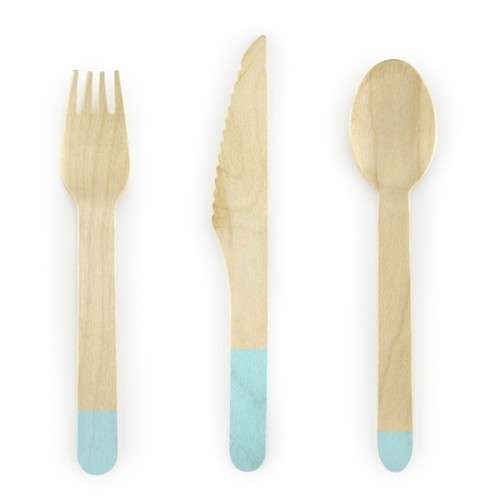 PartyDeco Mint Wooden Cutlery Set Yammy, 18 pcs