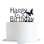 Happy Birthday Butterfly Acrylic Cake Topper Black