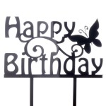 Happy Birthday Schmetterling Acryl Torten Topper Schwarz