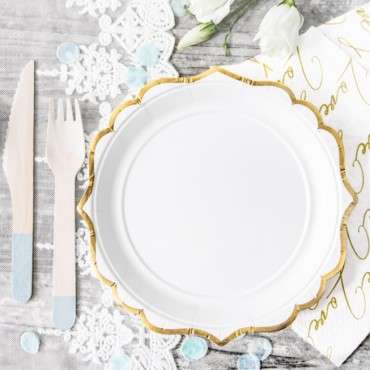 Elegant White Paper Plates with Gold edges