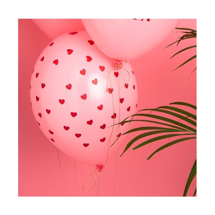 30cm Baby Pink Balloons with red Hearts - SB14P-278-081J-6