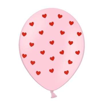 30cm Baby Pink Balloons with red Hearts - SB14P-278-081J-6