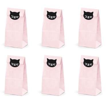 PartyDeco Mewo Kitty Treat Bags with Sticker, 6 pcs