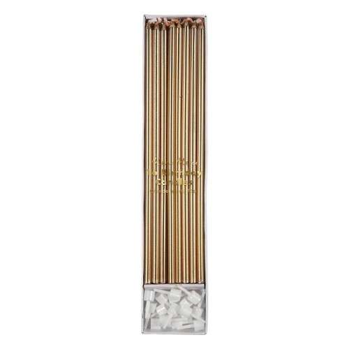 Meri Meri Metallic Gold Long Candles, 16 Pcs