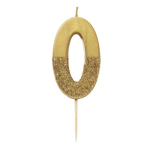 Talking Tables Number 0 Birthday Candle Gold Glamour, 7.5cm