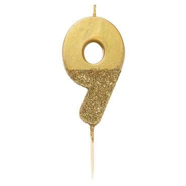 We Heart Birthdays Gold Glitter Number Candle 9