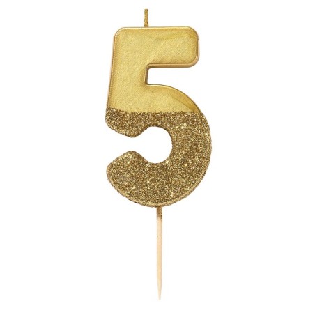 Talking Tables We Heart Birthdays Gold Glitter Number Candle 5