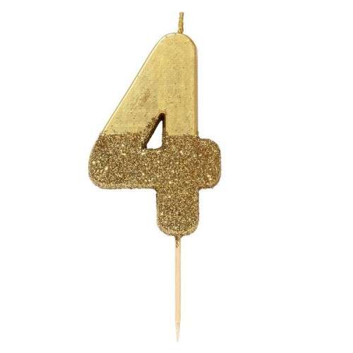 Talking Tables Number 4 Birthday Candle Gold Glamour, 7.5cm