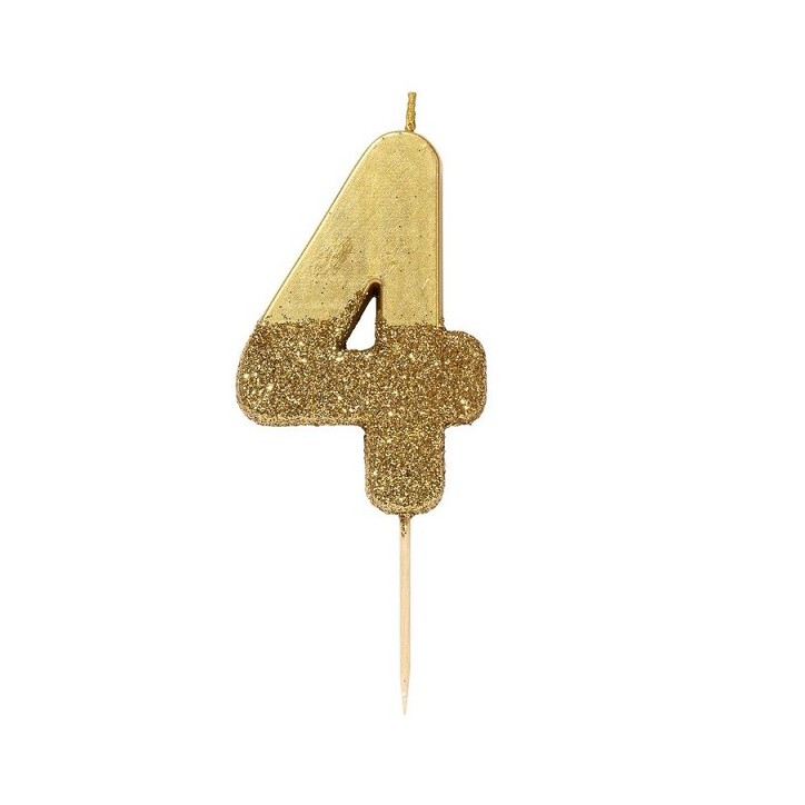 Gold Glamour Number 4 Birthday Candle - BDAY-CANDLE-GLD-4