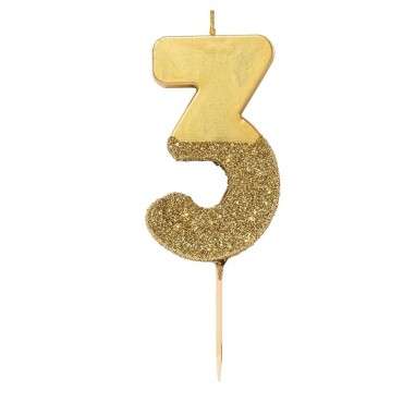 We Heart Birthdays Gold Glitter Number Candle 3