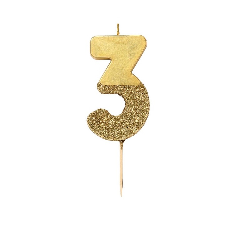 We Heart Birthdays Gold Glitter Number Candle 3