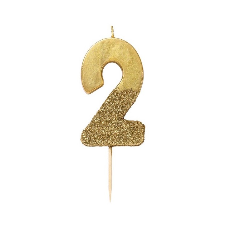 Gold Glitter Number 2 Birthday Candle Talking Tables