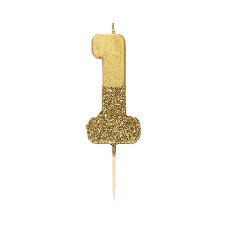 Zahlenkerze 1 Glitter Gold BDAY-CANDLE-GLD-1