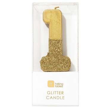 Zahlenkerze 1 Glitter Gold BDAY-CANDLE-GLD-1