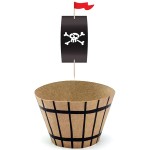 PartyDeco Piratenparty Cupcake Picks & Wrapper Set, 6 Stück