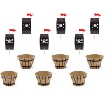 PartyDeco Piratenparty Cupcake Picks & Wrapper Set, 6 Stück