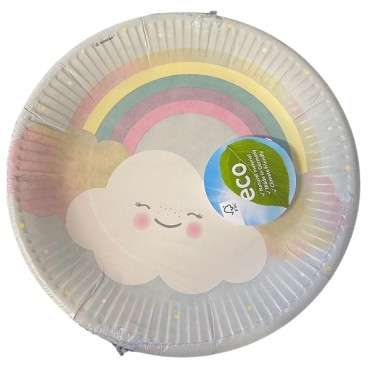 8 Plates Rainbow & Cloud Paper Round 22.8 cm