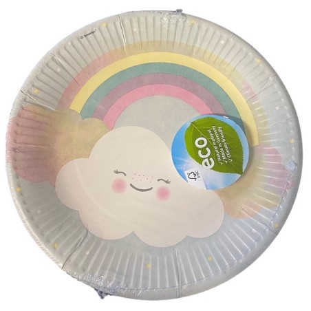 8 Plates Rainbow & Cloud Paper Round 22.8 cm