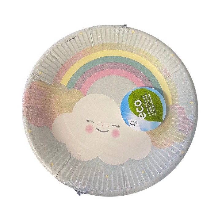 8 Plates Rainbow & Cloud Paper Round 22.8 cm