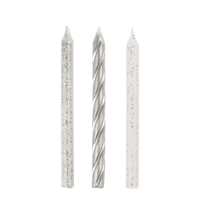 White Glitter & Silver Spiral Cake Candles 19975