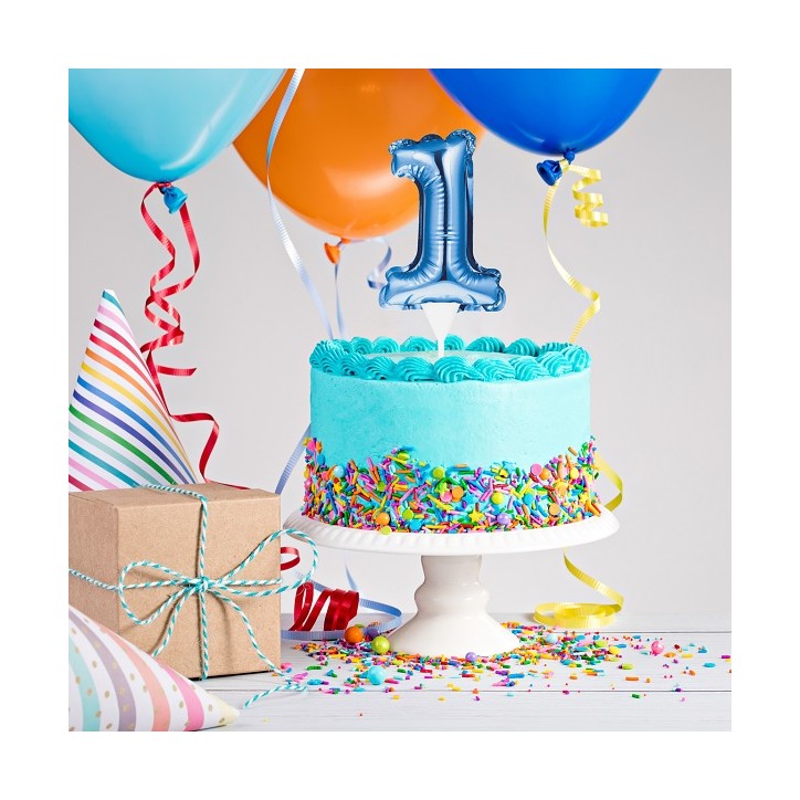 Cake Topper Blue Foil Balloon "One" - 337534