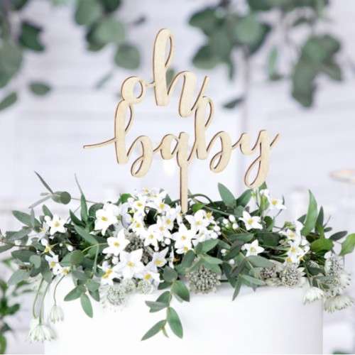 PartyDeco Oh Baby Wooden Cake Topper 17cm