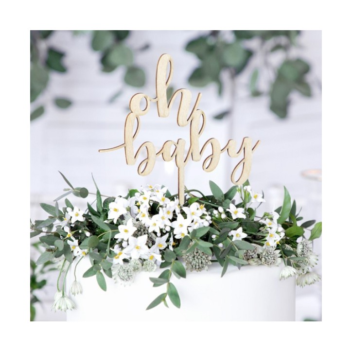 Wodden cake topper Oh baby 17cm