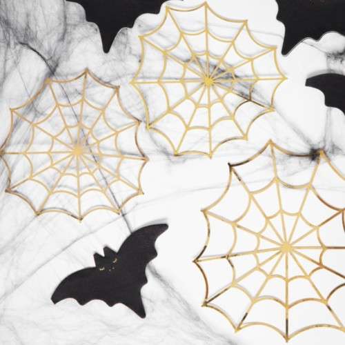 PartyDeco Halloween Gold Spiderwebs Paper decorations, 3 pcs